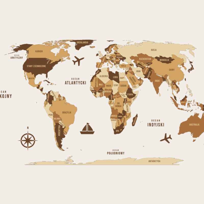 Drewniana mapa świata na ścianę