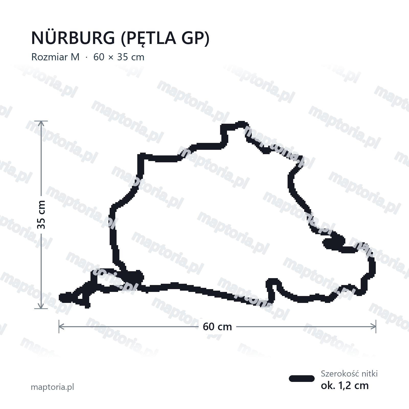 Wymiary toru Nürburg (pętla GP) w rozmiarze M (60 cm dłuższego boku)