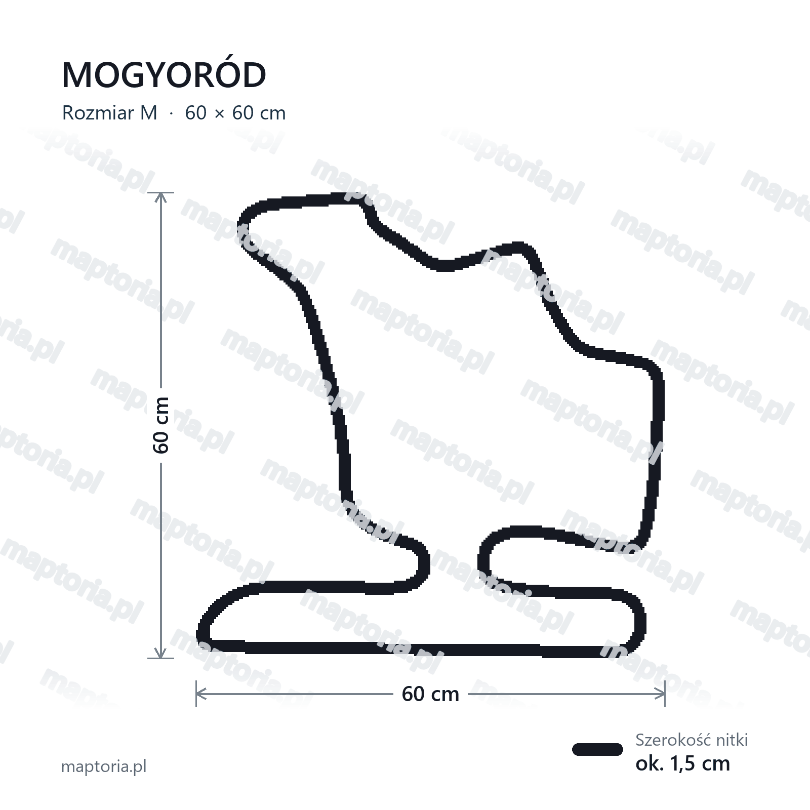 Wymiary toru Mogyoród w rozmiarze M (60 cm dłuższego boku)