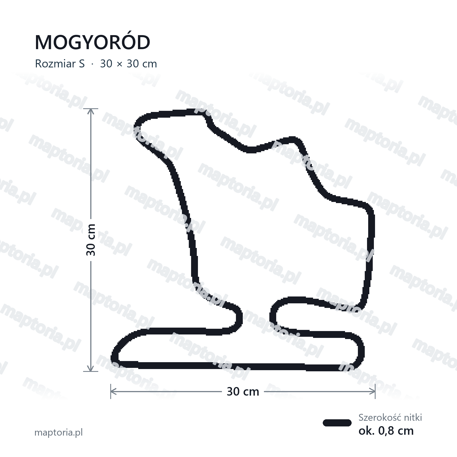 Wymiary toru Mogyoród w rozmiarze S (30 cm dłuższego boku)