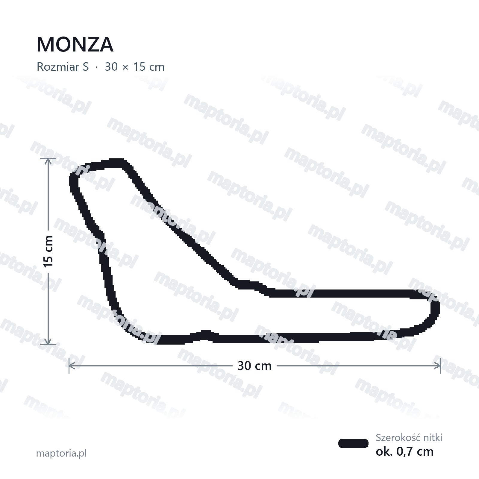 Wymiary toru Monza w rozmiarze S (30 cm dłuższego boku)