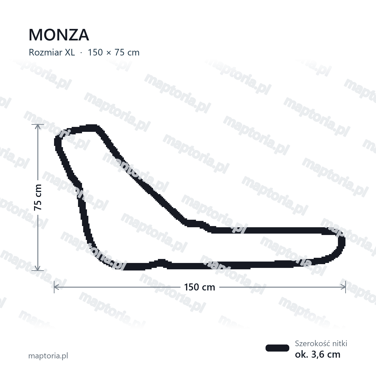 Wymiary toru Monza w rozmiarze XL (150 cm dłuższego boku)