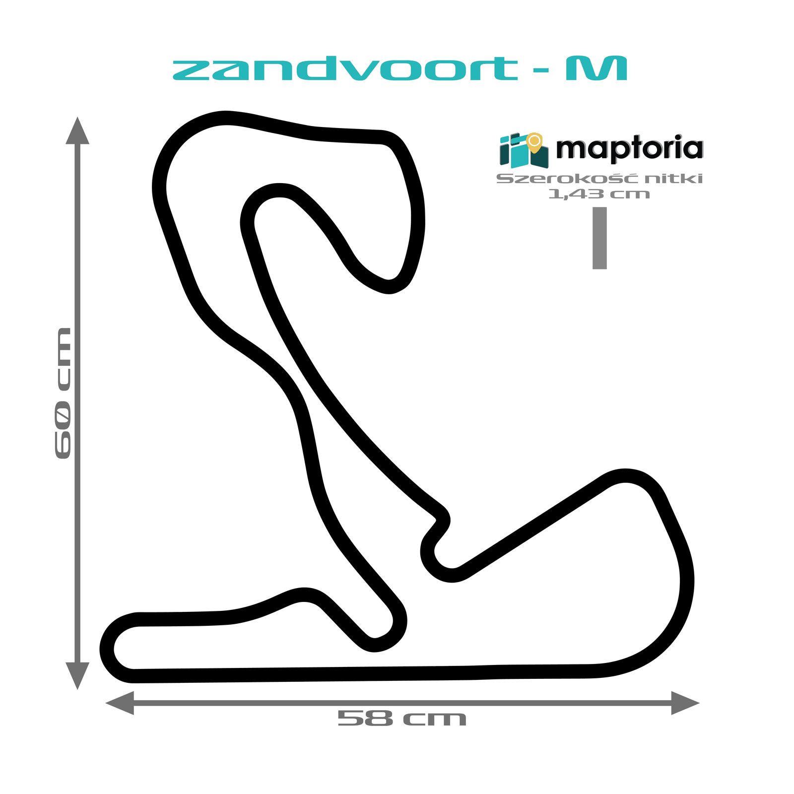 Zandvoort - drewniana mapa toru na ścianę - rysunek w rozmiarze M (60 cm dłuższego boku)