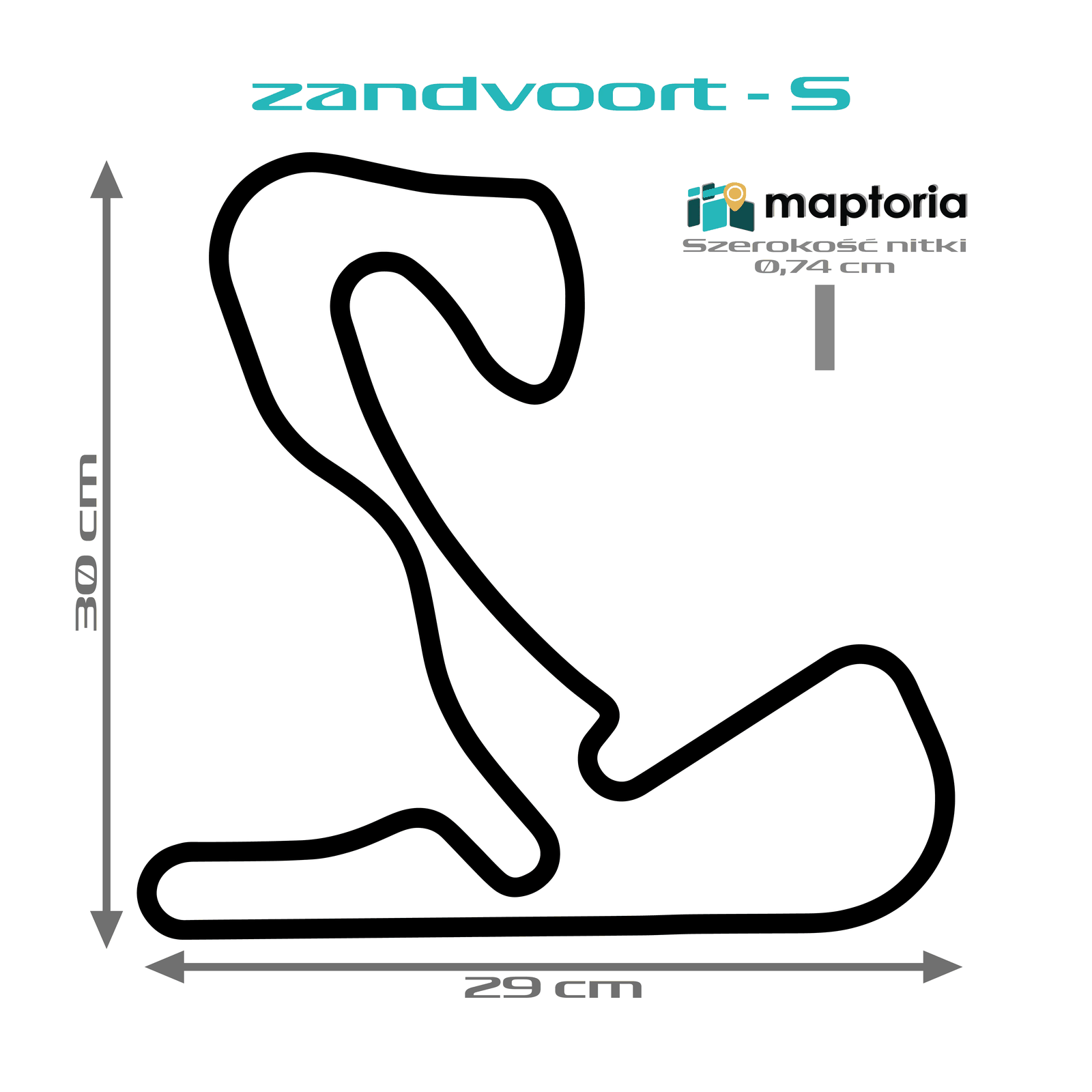 Zandvoort - drewniana mapa toru na ścianę - rysunek w rozmiarze S (30 cm dłuższego boku)