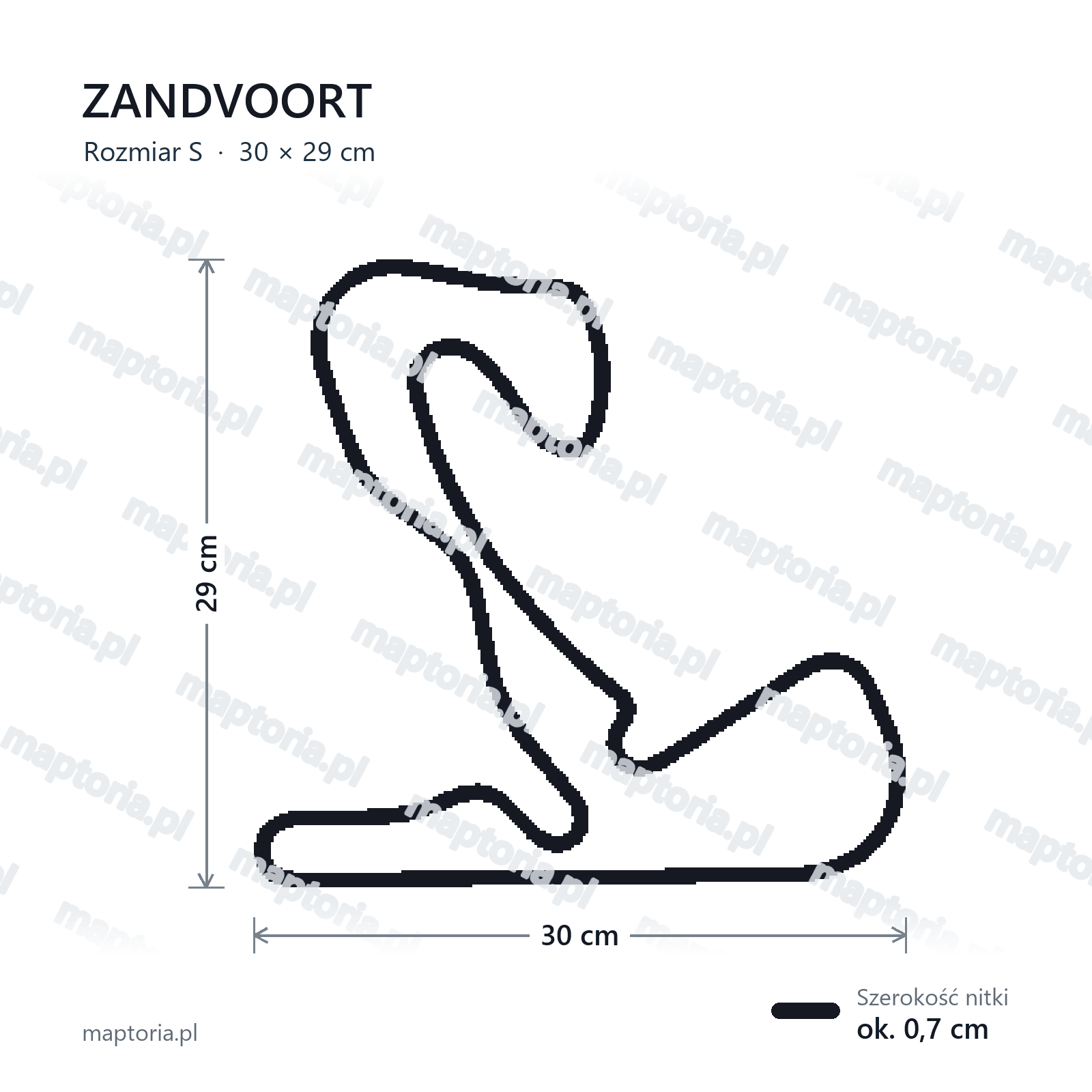 Wymiary toru Zandvoort w rozmiarze S (30 cm dłuższego boku)