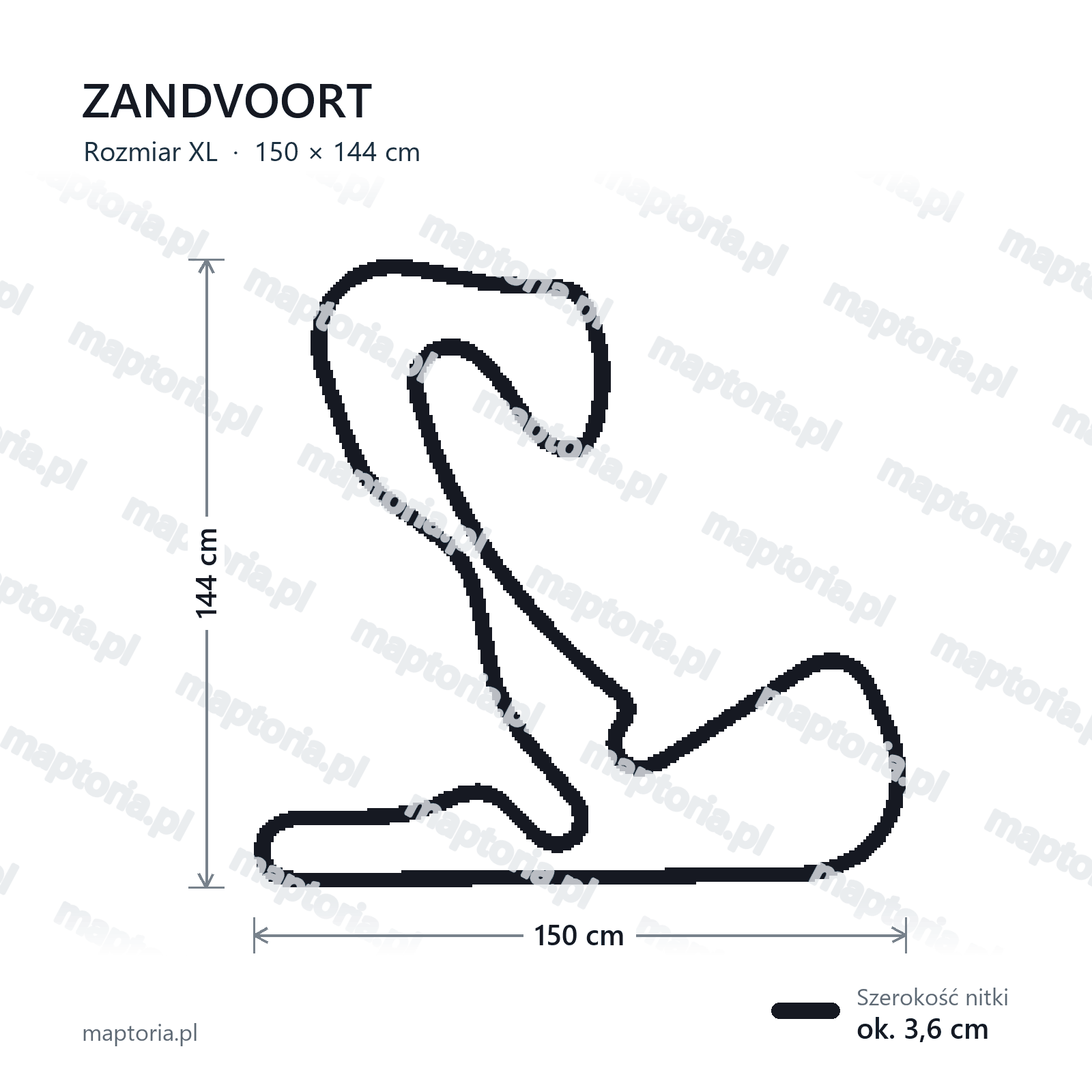 Wymiary toru Zandvoort w rozmiarze XL (150 cm dłuższego boku)