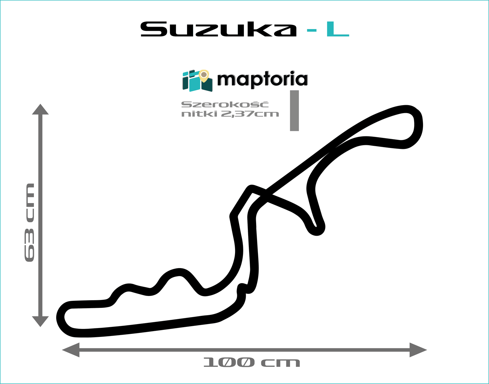 Suzuka - drewniana mapa toru na ścianę - rysunek w rozmiarze L (100 cm dłuższego boku)
