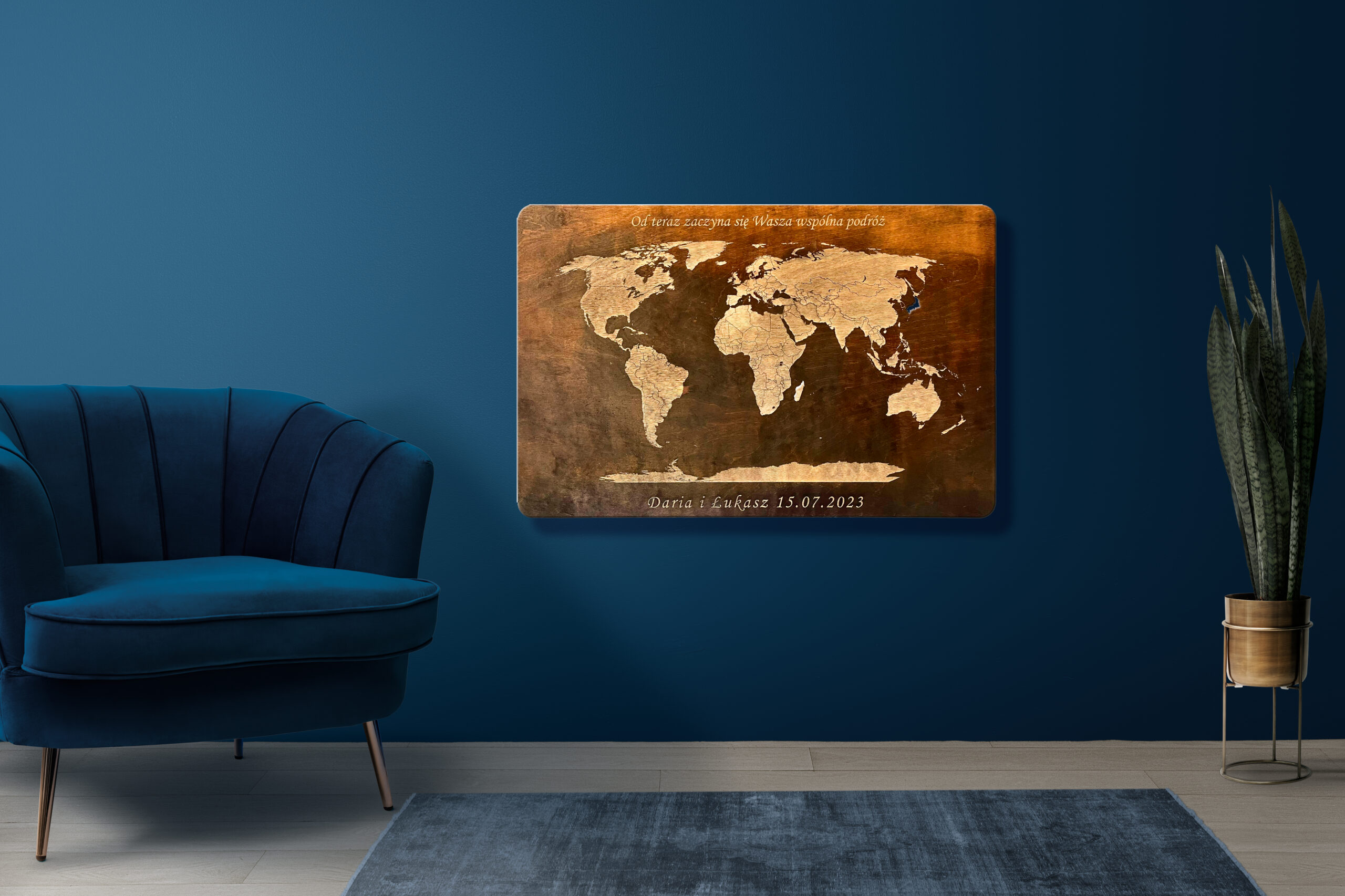 Drewniana mapa świata - obraz na drewnie