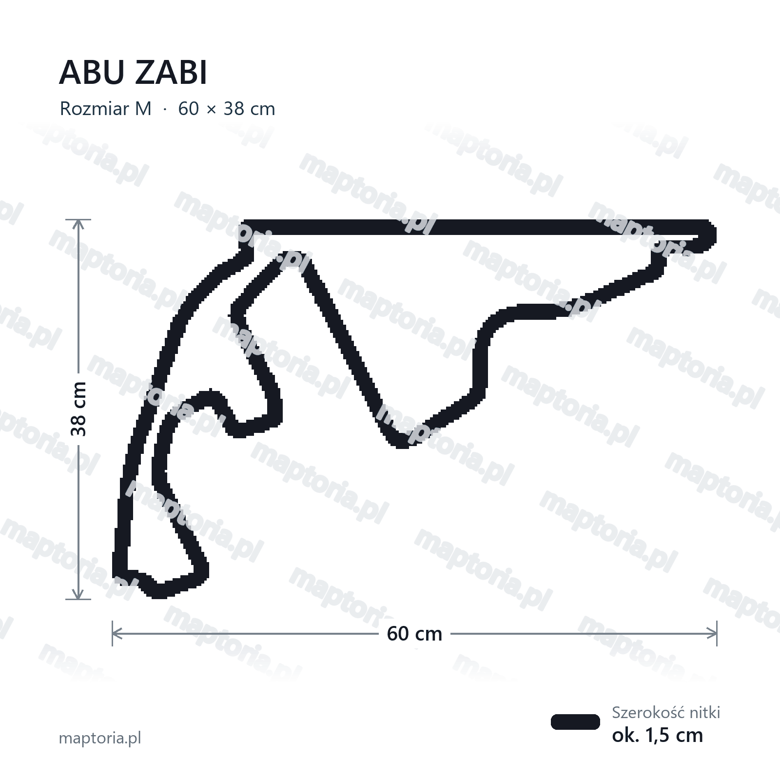 Wymiary toru Abu Zabi w rozmiarze M (60 cm dłuższego boku)
