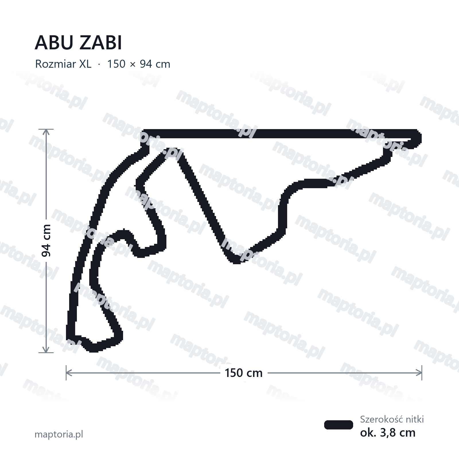 Wymiary toru Abu Zabi w rozmiarze XL (150 cm dłuższego boku)