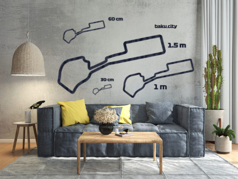 Baku - drewniana mapa toru na ścianę