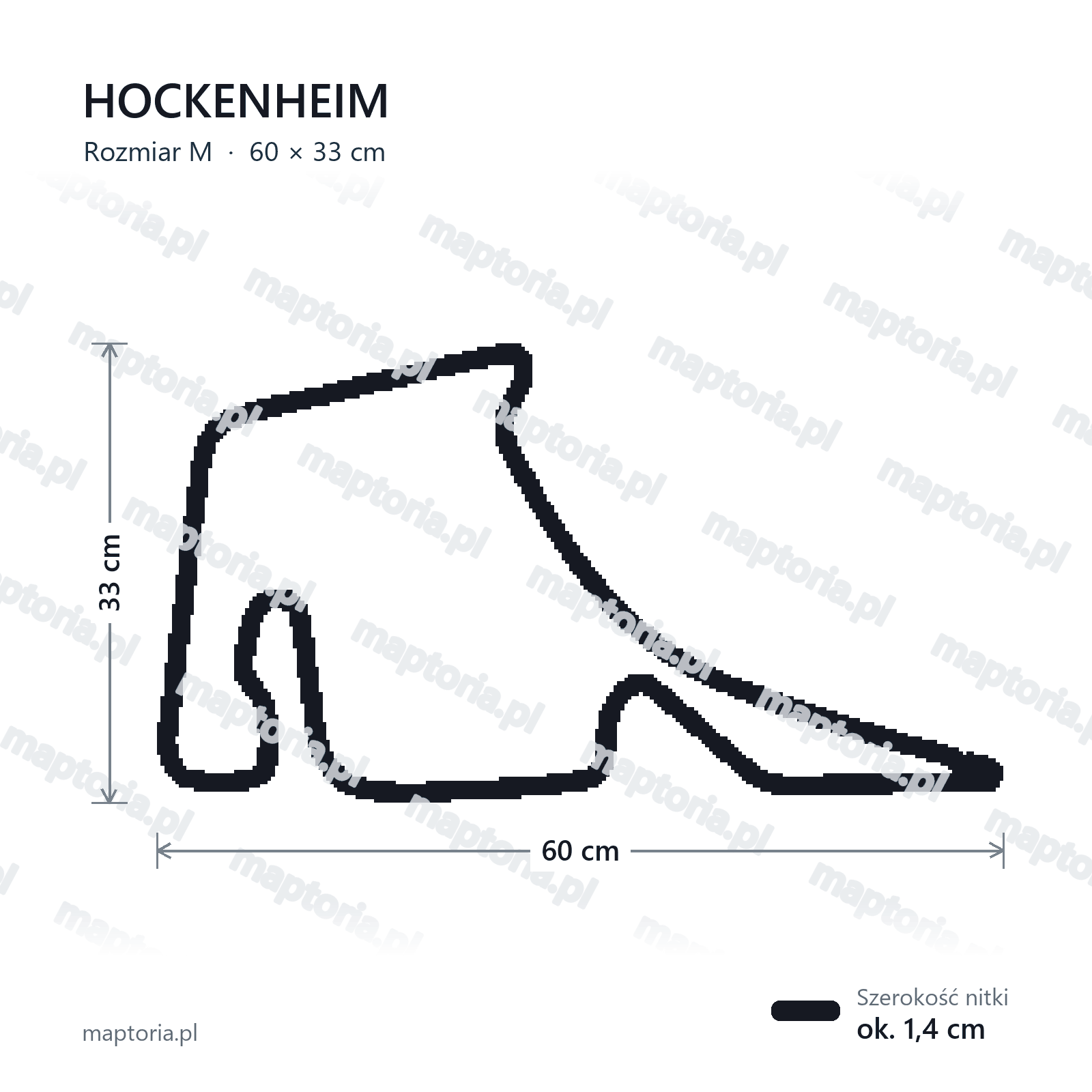 Wymiary toru Hockenheim w rozmiarze M (60 cm dłuższego boku)