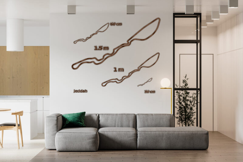 Jeddah - drewniana mapa toru na ścianę