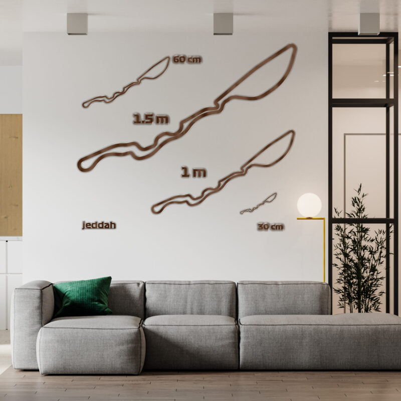 Jeddah - drewniana mapa toru na ścianę