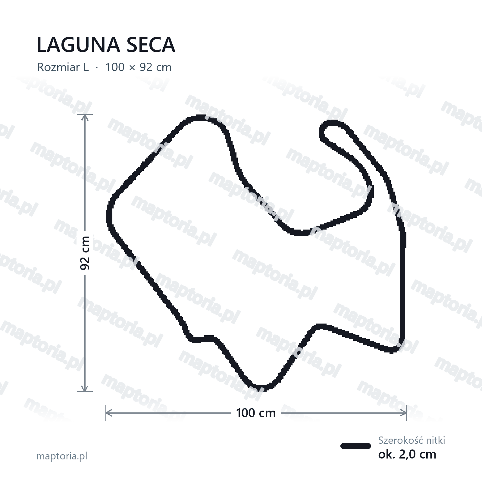 Wymiary toru Laguna Seca w rozmiarze L (100 cm dłuższego boku)
