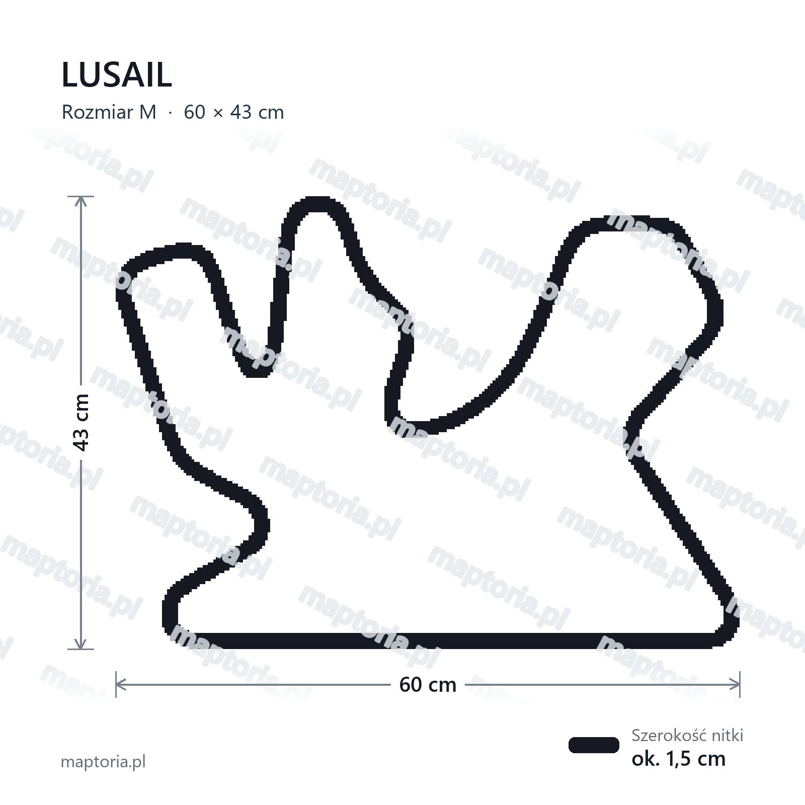 Wymiary toru Lusail w rozmiarze M (60 cm dłuższego boku)