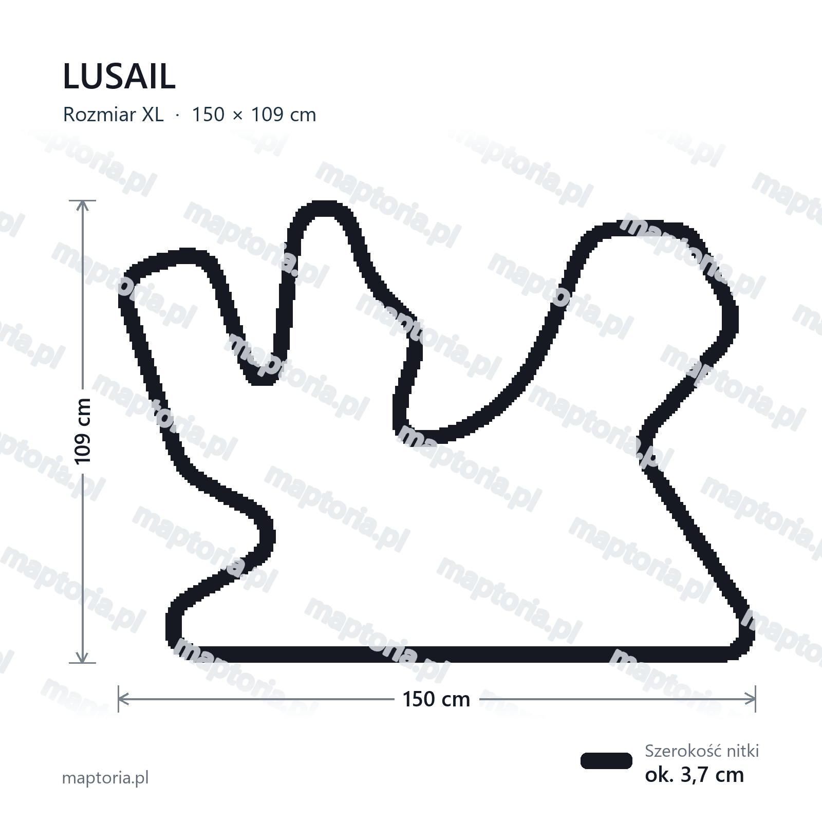 Wymiary toru Lusail w rozmiarze XL (150 cm dłuższego boku)