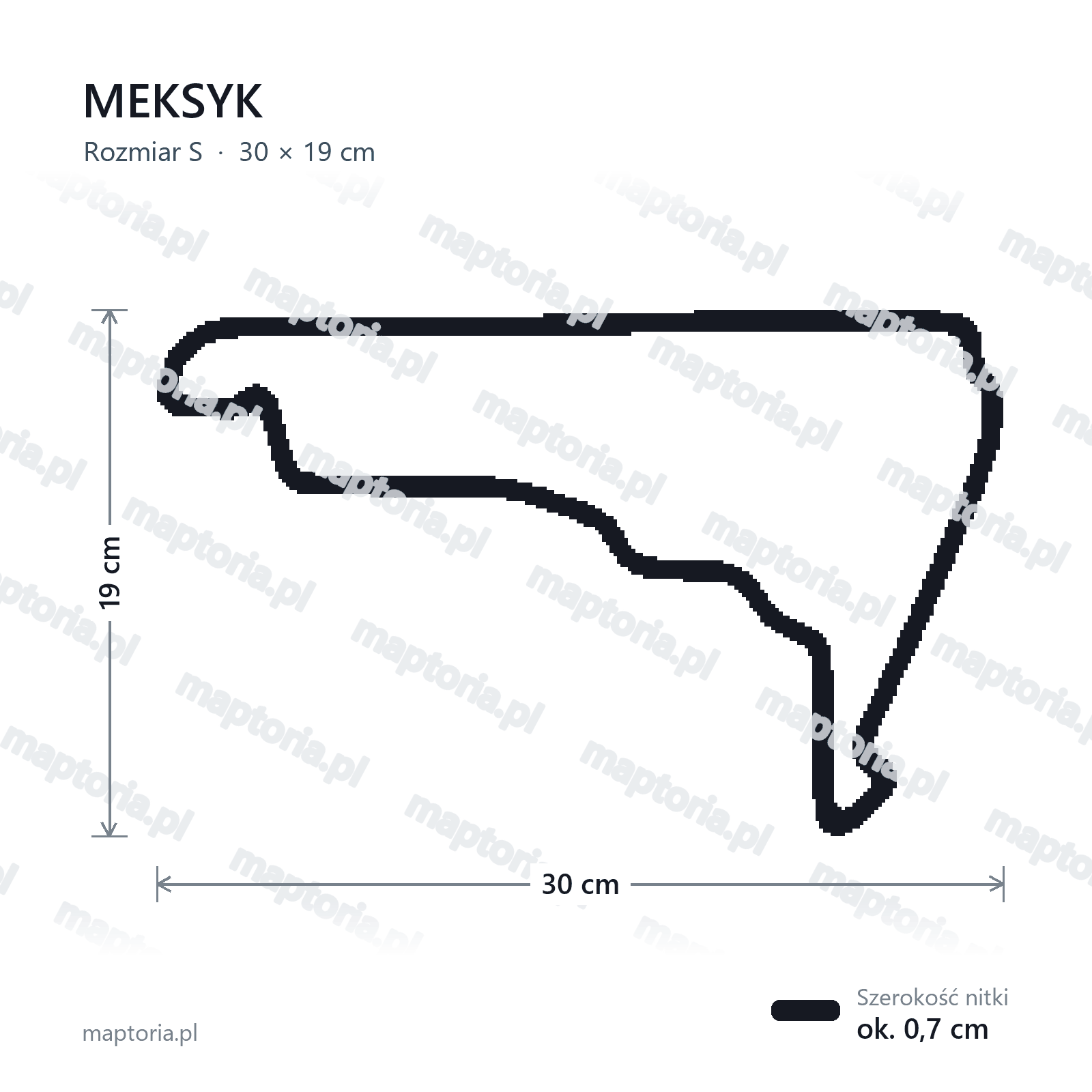 Wymiary toru Meksyk w rozmiarze S (30 cm dłuższego boku)