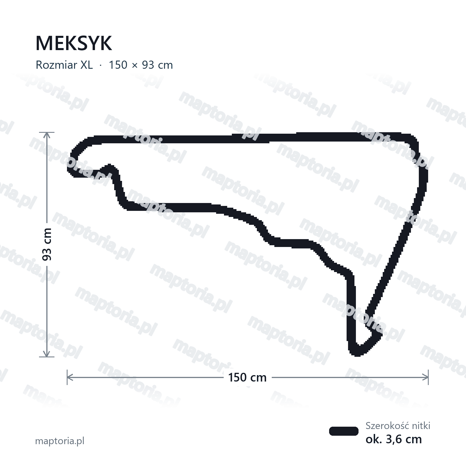Wymiary toru Meksyk w rozmiarze XL (150 cm dłuższego boku)