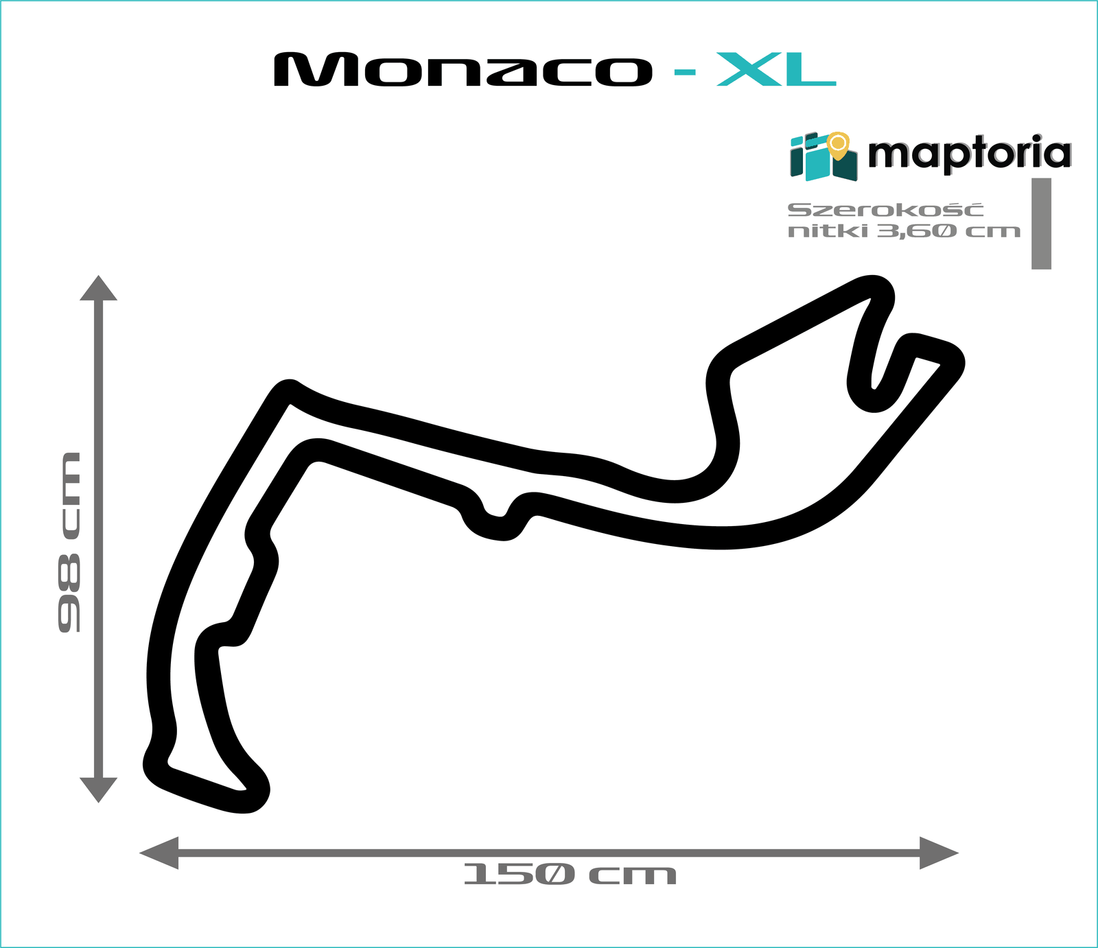 Monako - drewniana mapa toru na ścianę - rysunek w rozmiarze XL (150 cm dłuższego boku)