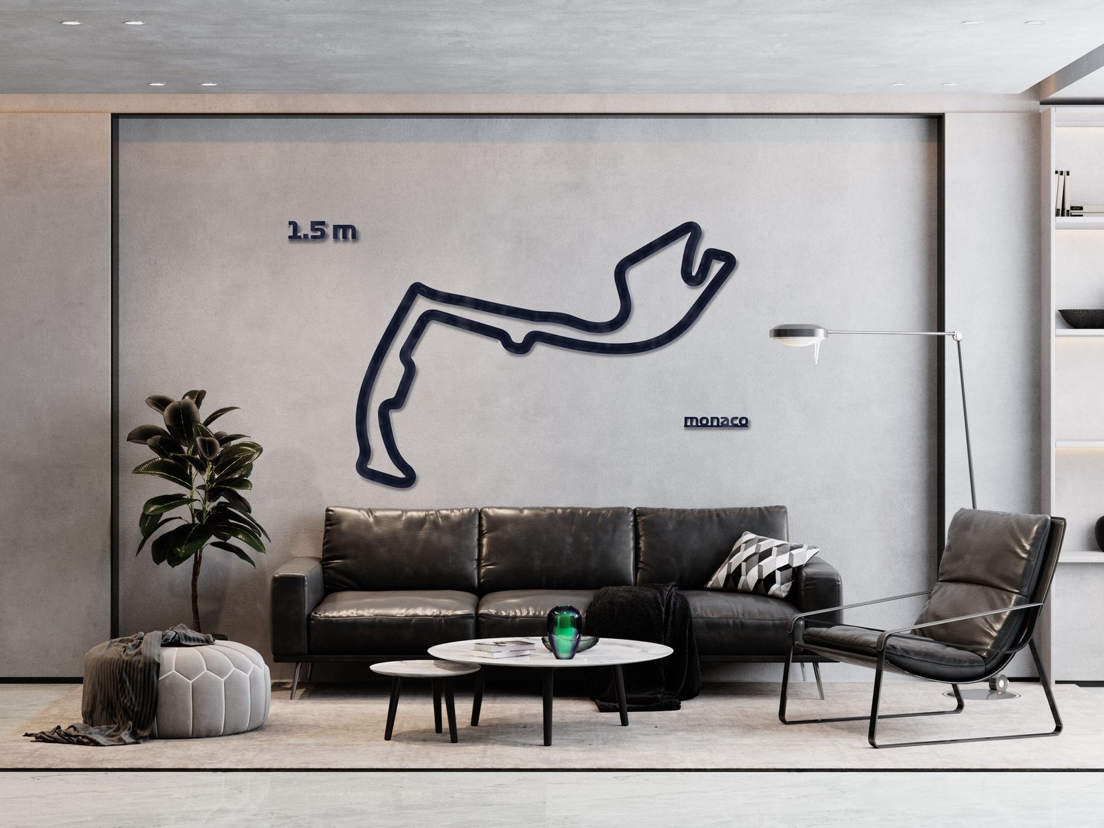 Monako - drewniana mapa toru na ścianę - rozmiar XL (150 cm) na ścianie salonu