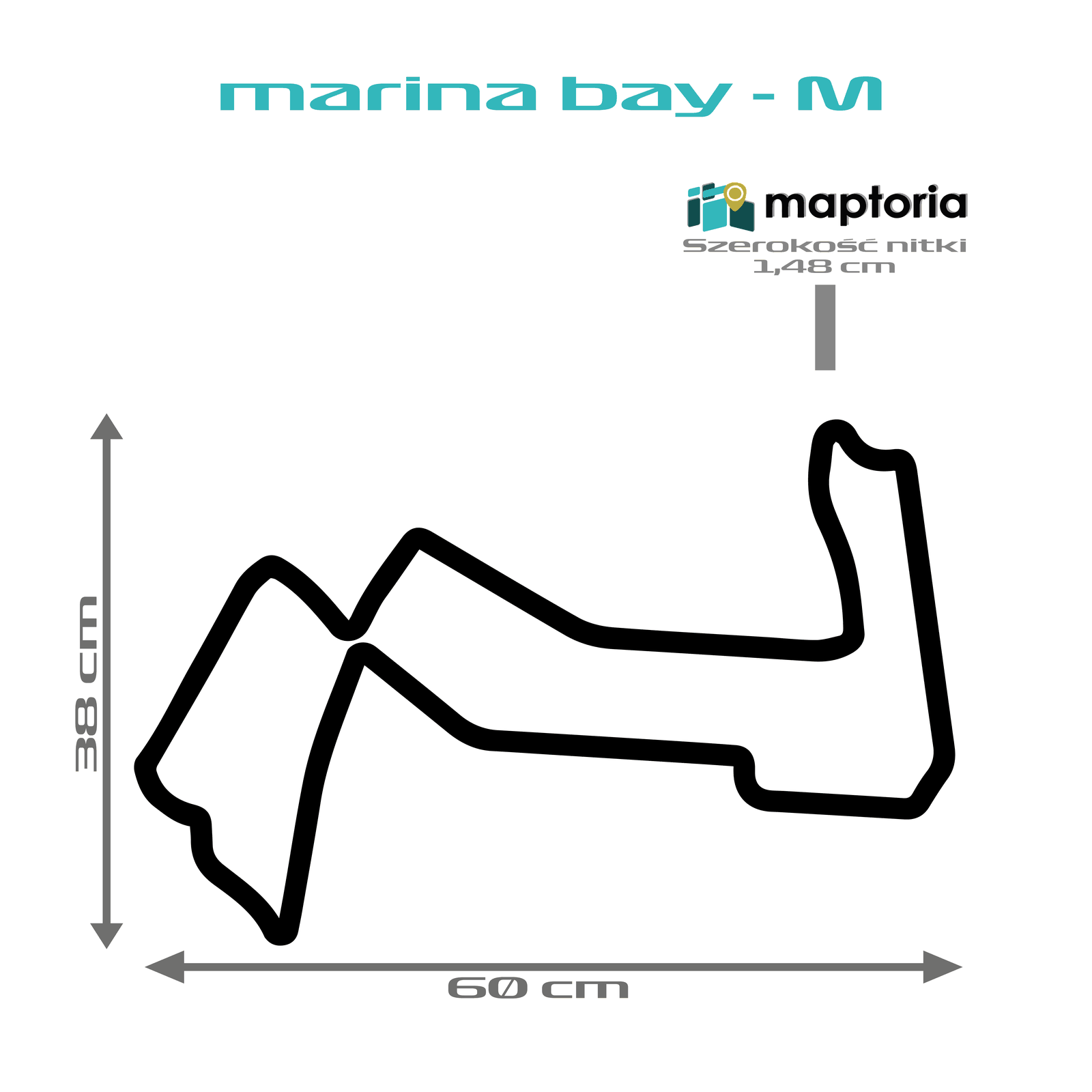 Singapur - drewniana mapa toru na ścianę - rysunek w rozmiarze M (60 cm dłuższego boku)