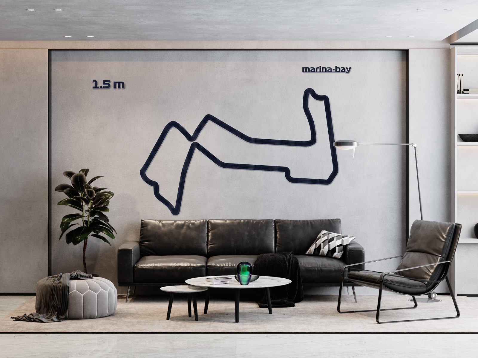 Singapur - drewniana mapa toru na ścianę - rozmiar XL (150 cm) na ścianie salonu