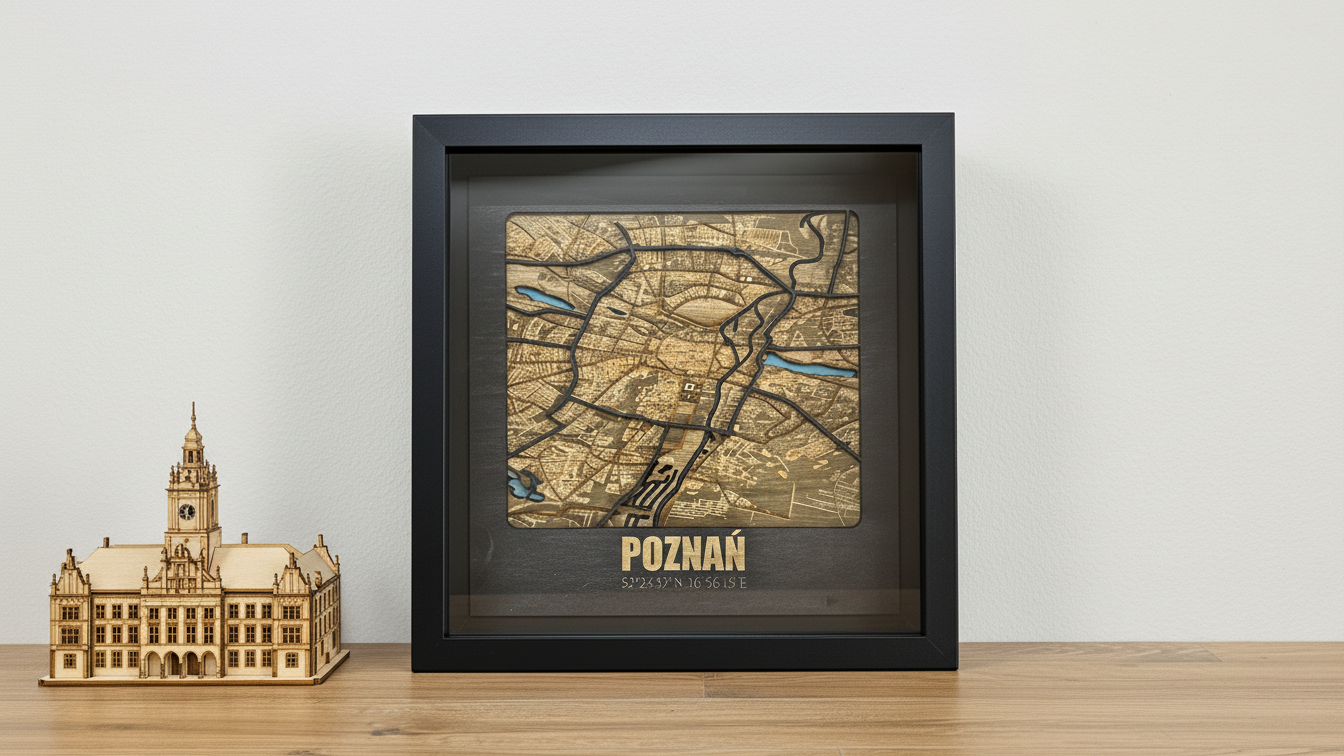 Drewniana mapa miasta 3D w ramce – personalizowany obraz z wybranym miastem