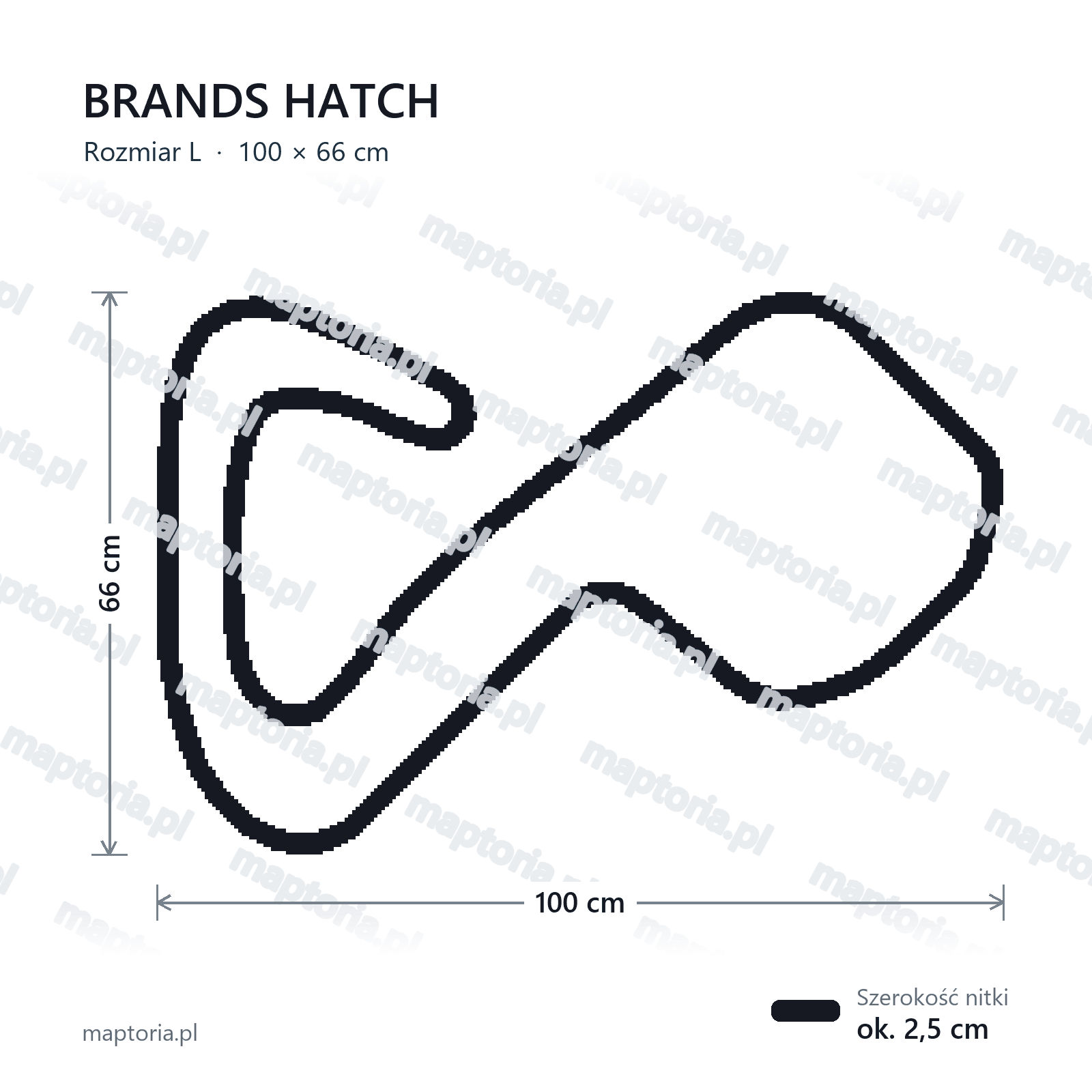 Wymiary toru Brands Hatch w rozmiarze L (100 cm dłuższego boku)