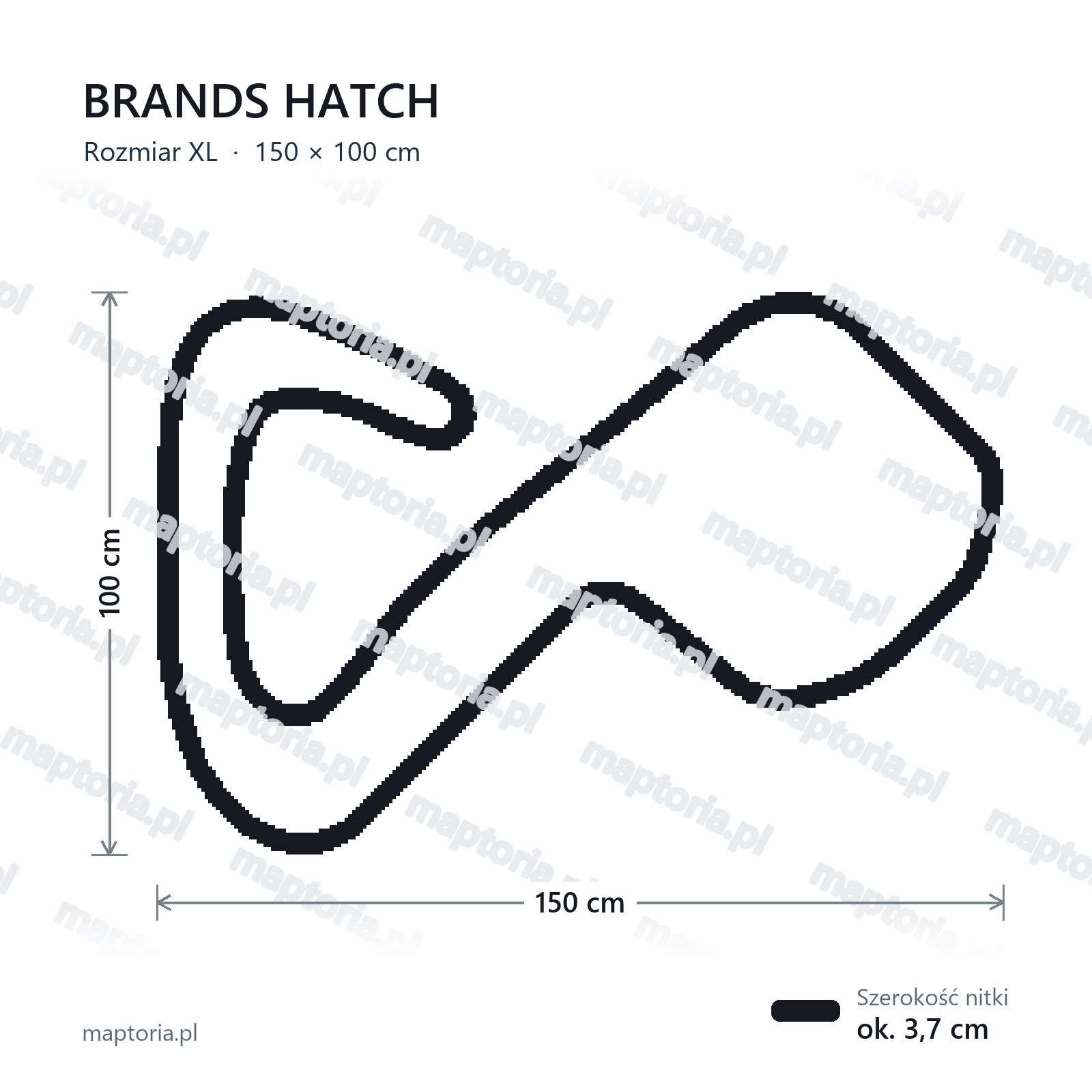 Wymiary toru Brands Hatch w rozmiarze XL (150 cm dłuższego boku)