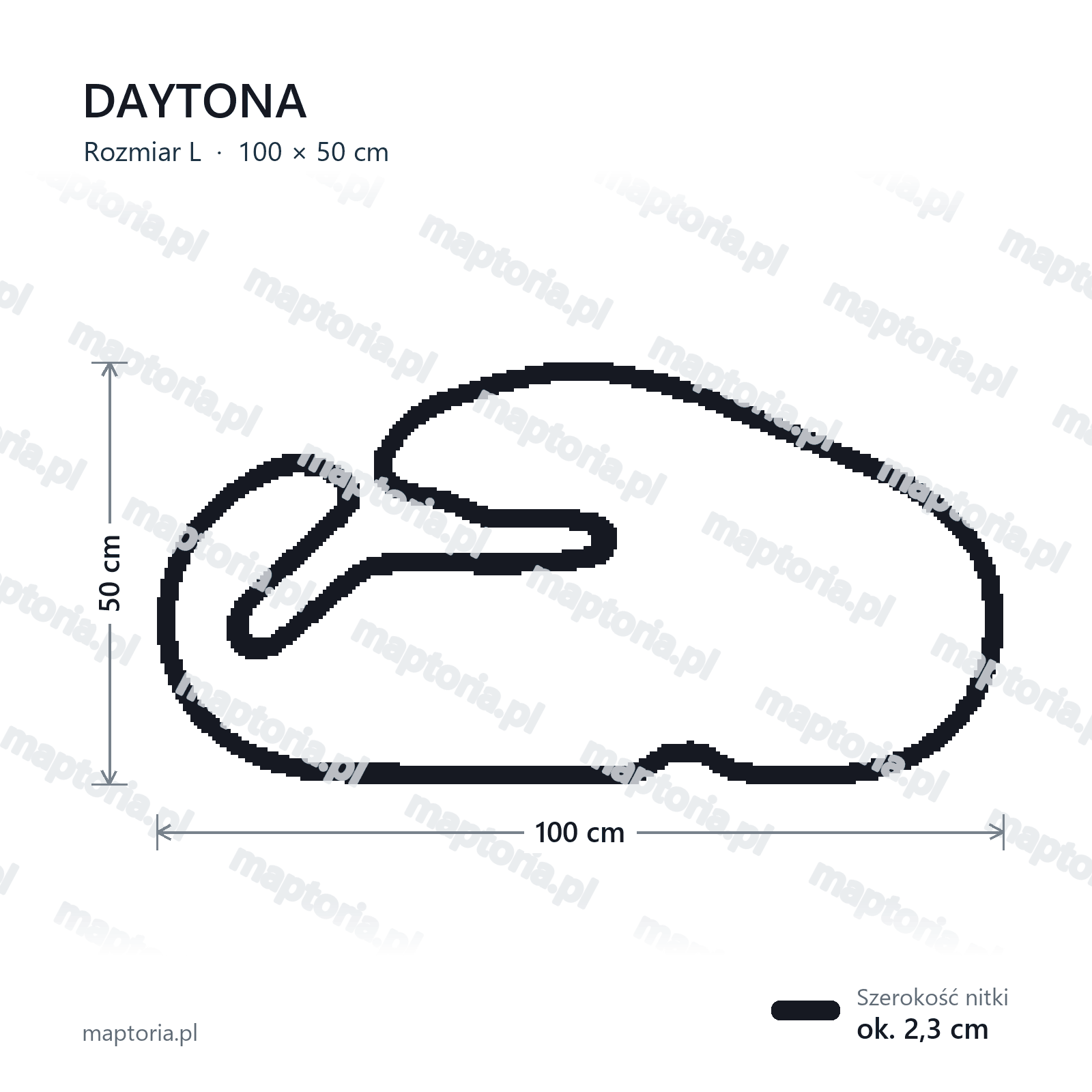Wymiary toru Daytona w rozmiarze L (100 cm dłuższego boku)