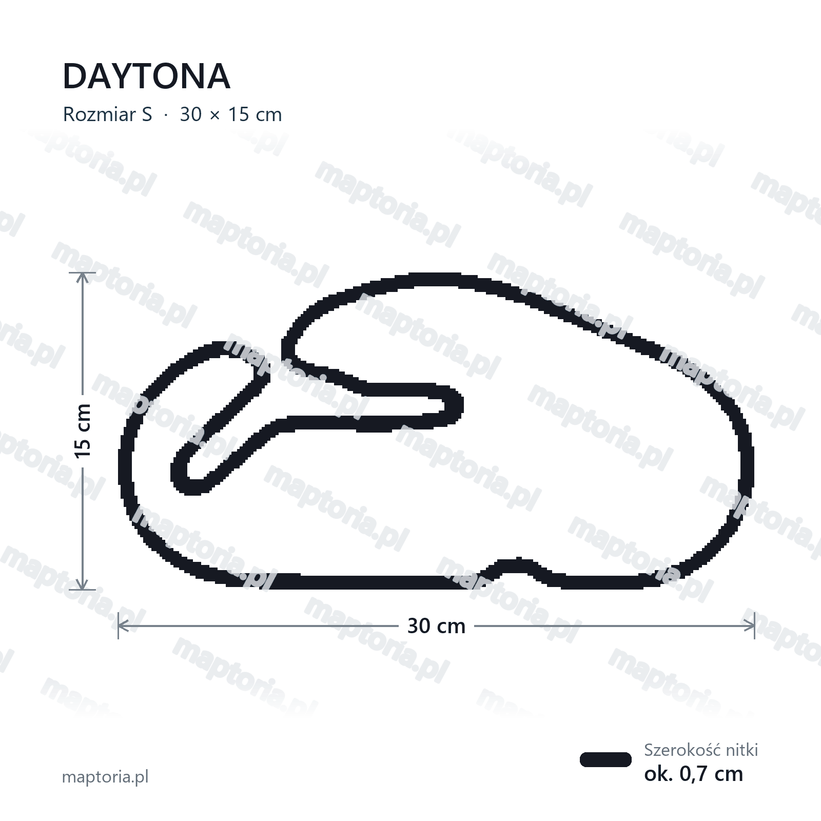 Wymiary toru Daytona w rozmiarze S (30 cm dłuższego boku)