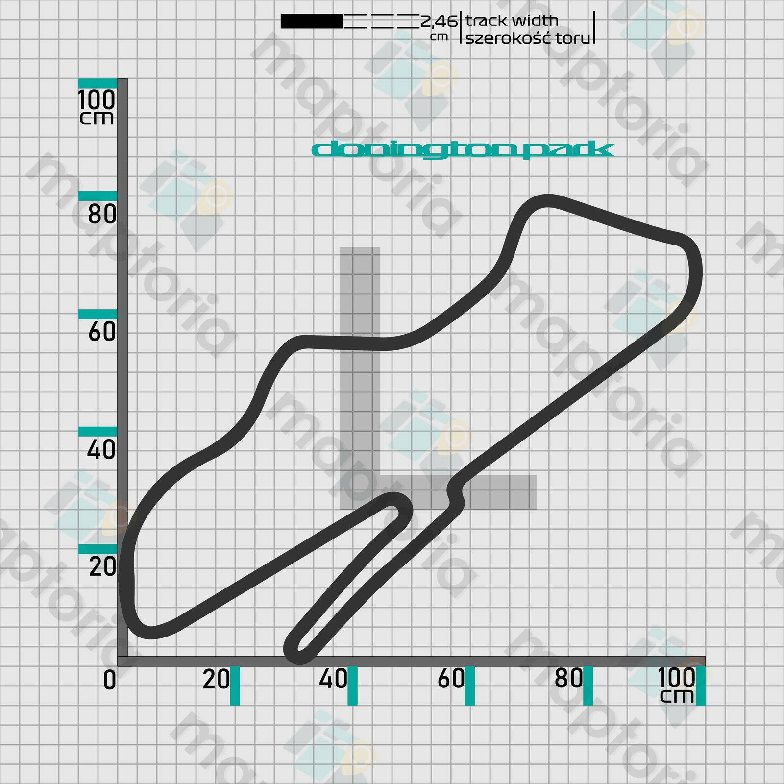 Donington - drewniana mapa toru na ścianę - rysunek w rozmiarze L (100 cm dłuższego boku)