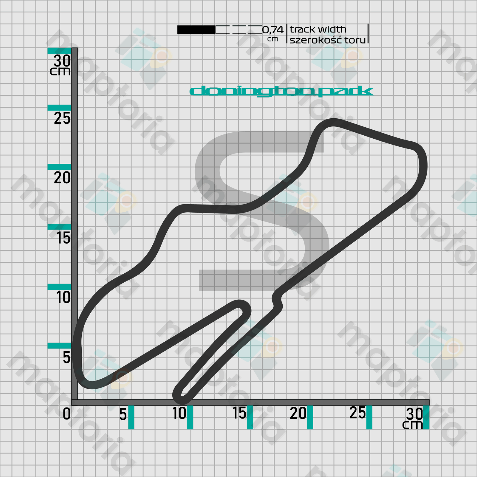 Donington - drewniana mapa toru na ścianę - rysunek w rozmiarze S (30 cm dłuższego boku)