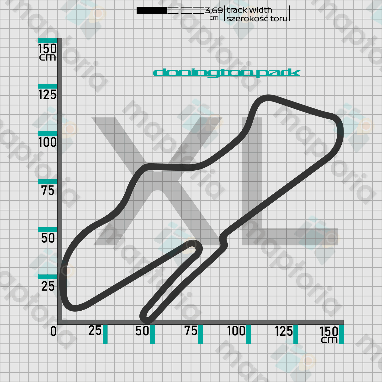 Donington - drewniana mapa toru na ścianę - rysunek w rozmiarze XL (150 cm dłuższego boku)