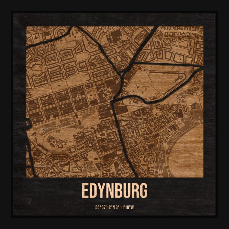 Edynburg - drewniana mapa miasta z siatką ulic w ramce