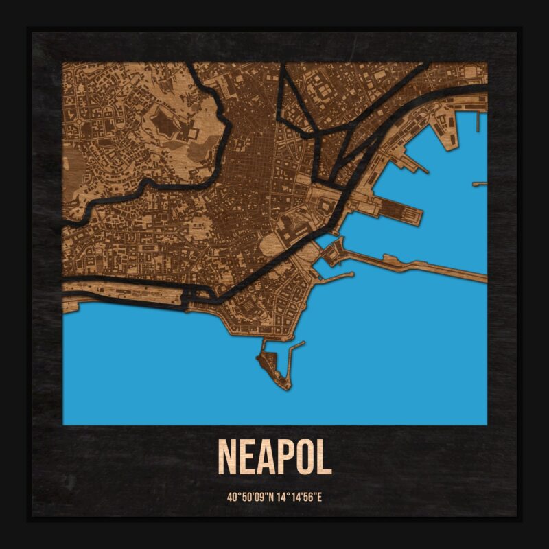 Neapol - drewniana mapa miasta z siatką ulic w ramce