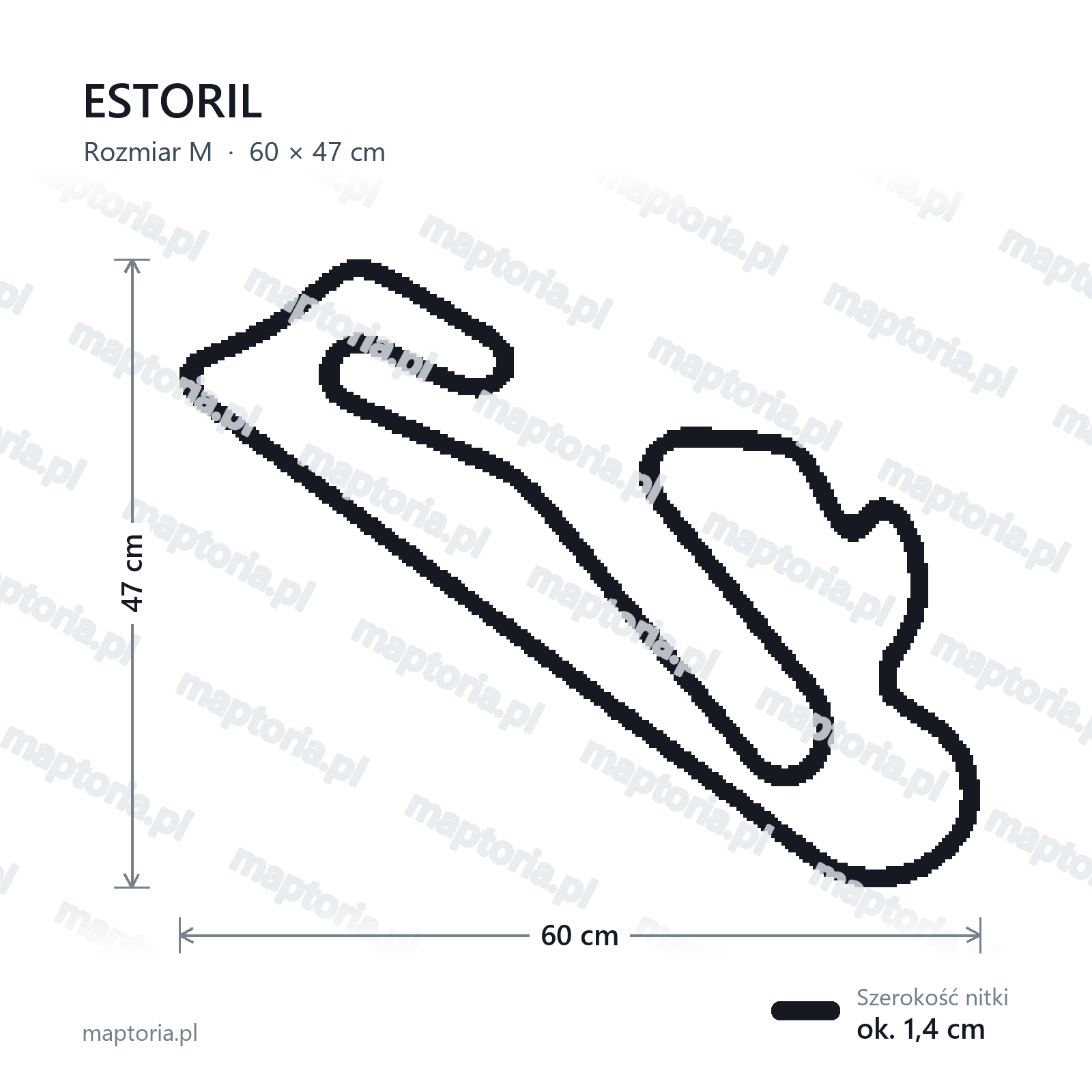 Wymiary toru Estoril w rozmiarze M (60 cm dłuższego boku)