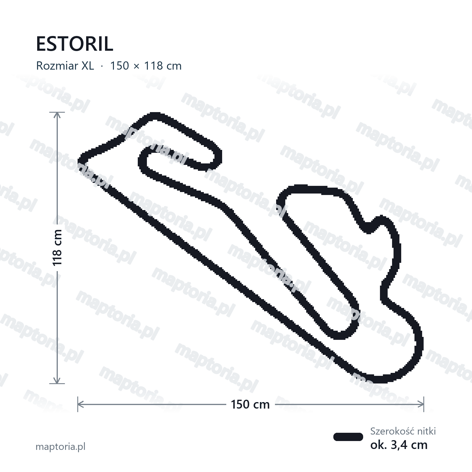 Wymiary toru Estoril w rozmiarze XL (150 cm dłuższego boku)