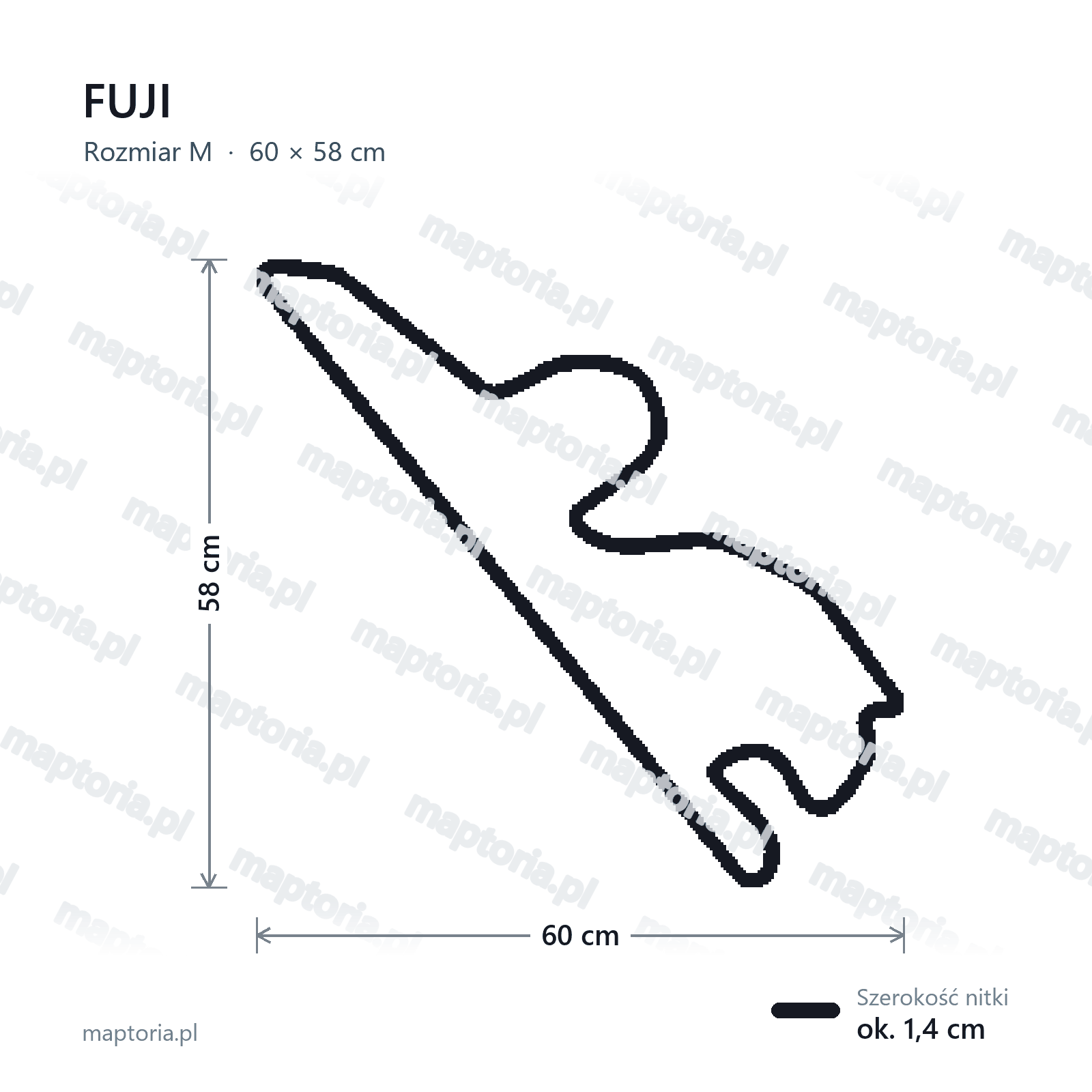Wymiary toru Fuji w rozmiarze M (60 cm dłuższego boku)