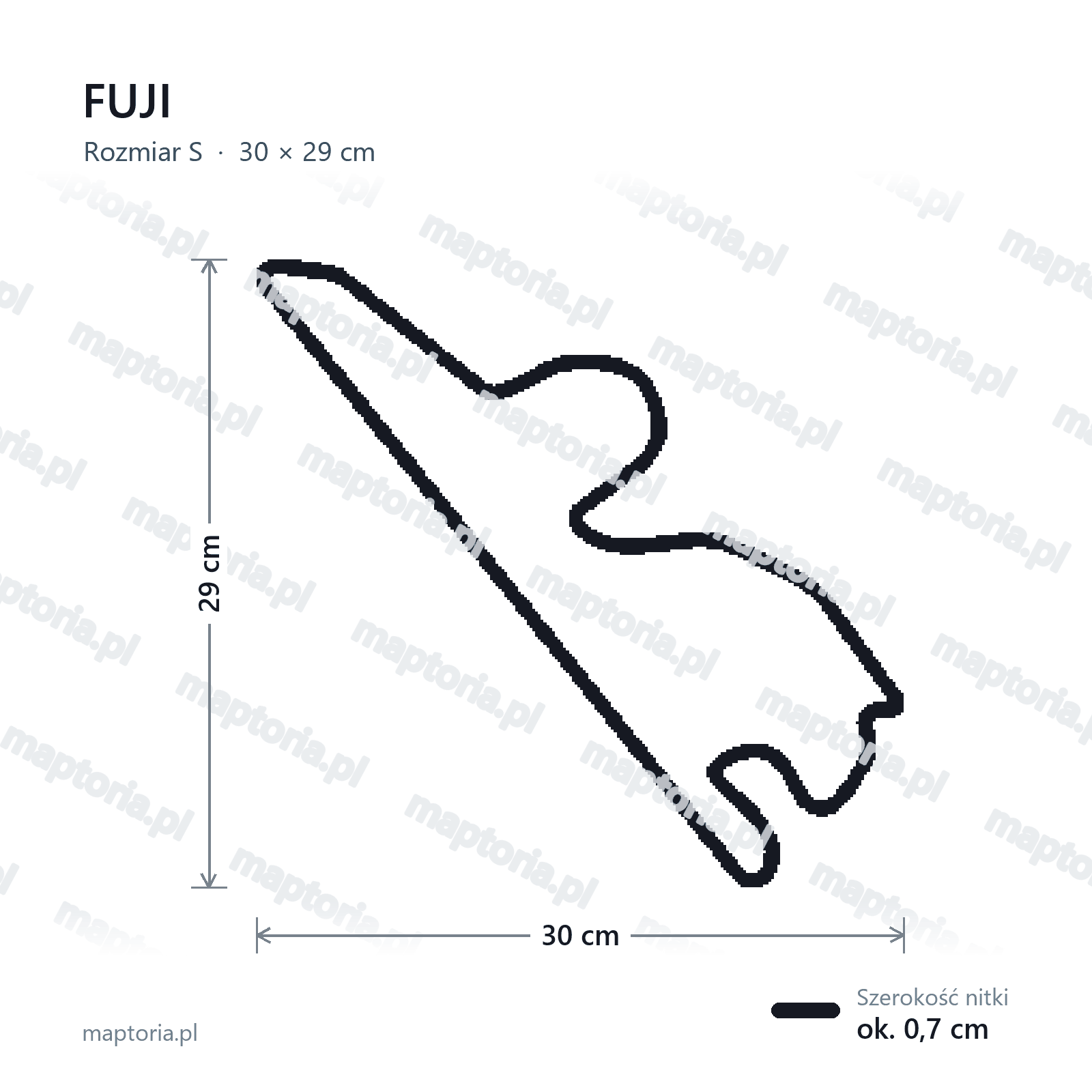 Wymiary toru Fuji w rozmiarze S (30 cm dłuższego boku)