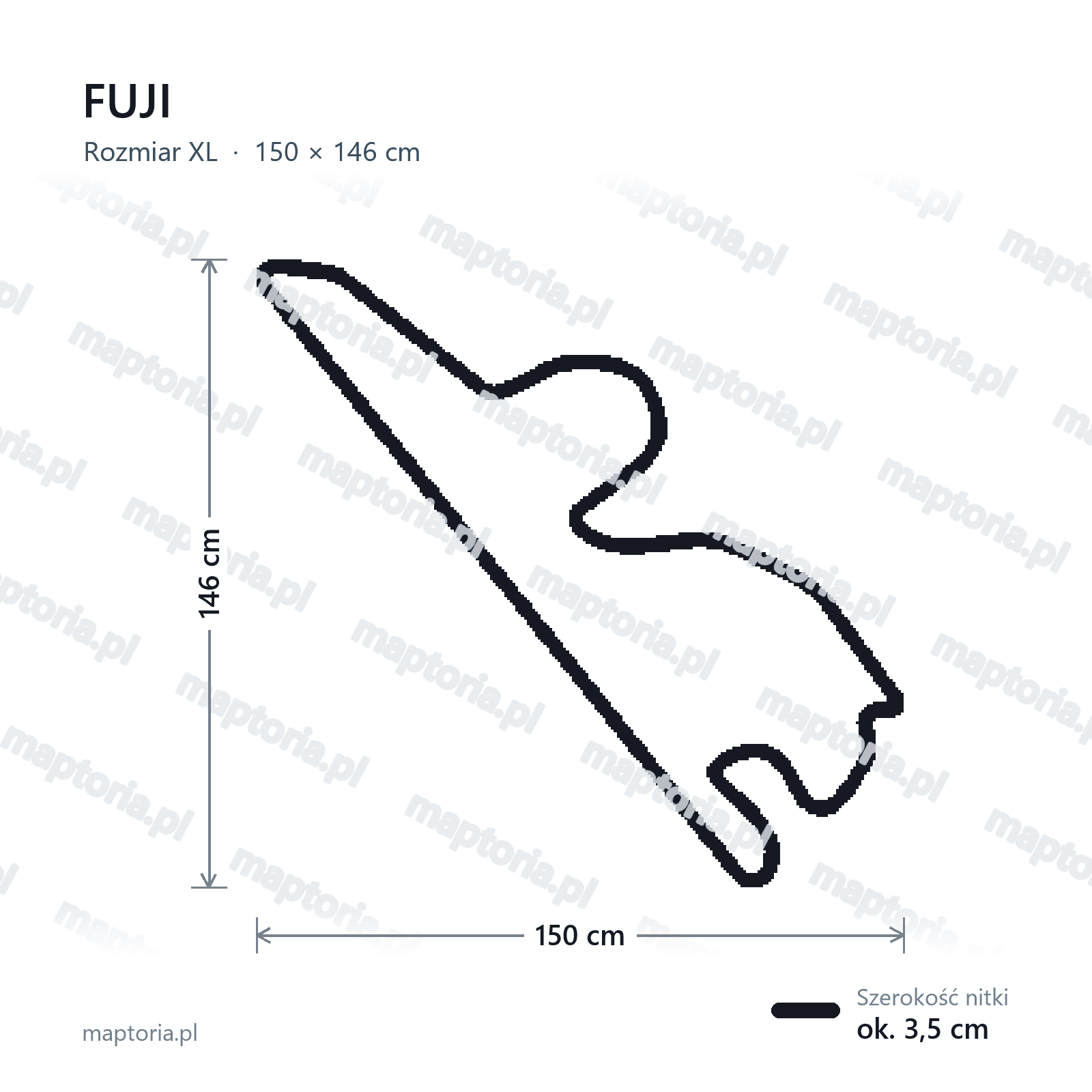 Wymiary toru Fuji w rozmiarze XL (150 cm dłuższego boku)