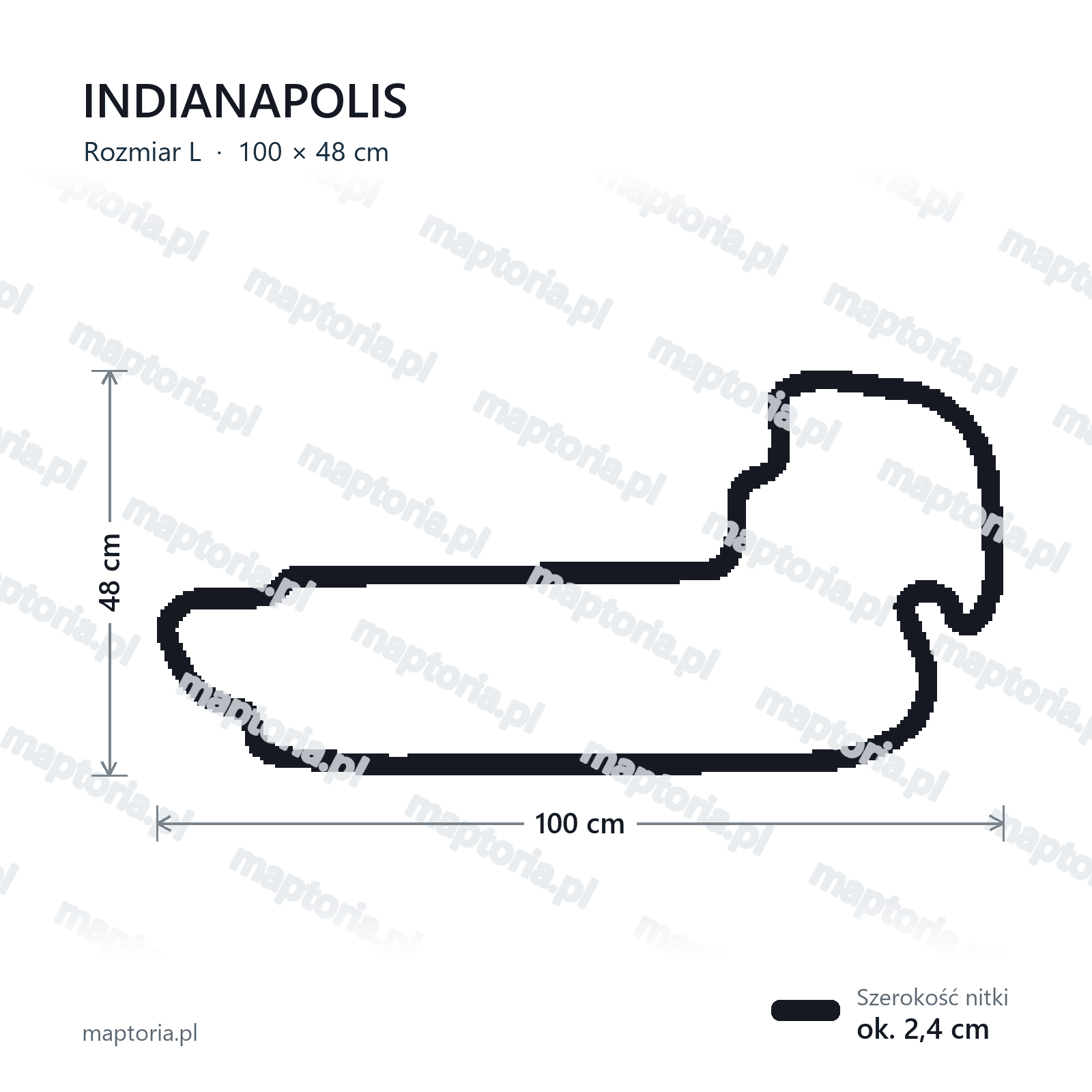 Wymiary toru Indianapolis w rozmiarze L (100 cm dłuższego boku)