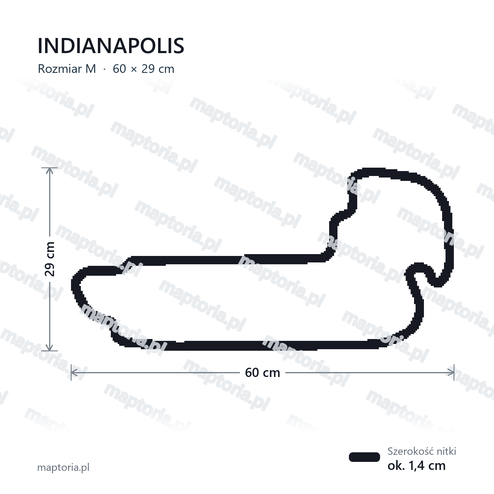 Wymiary toru Indianapolis w rozmiarze M (60 cm dłuższego boku)