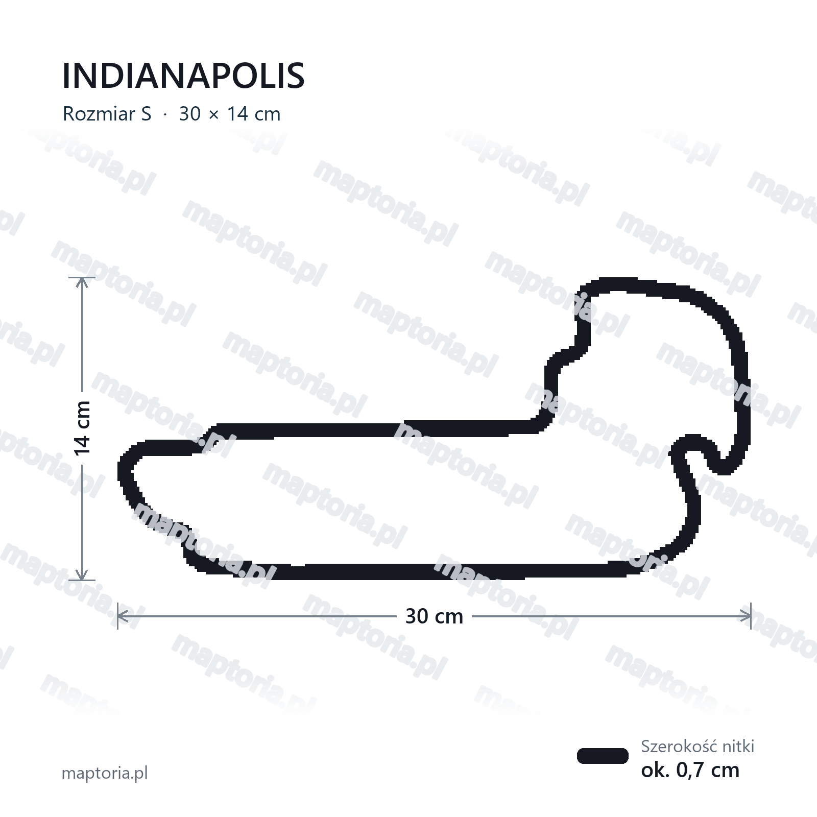 Wymiary toru Indianapolis w rozmiarze S (30 cm dłuższego boku)