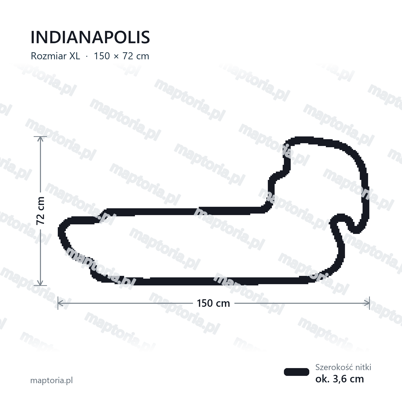Wymiary toru Indianapolis w rozmiarze XL (150 cm dłuższego boku)