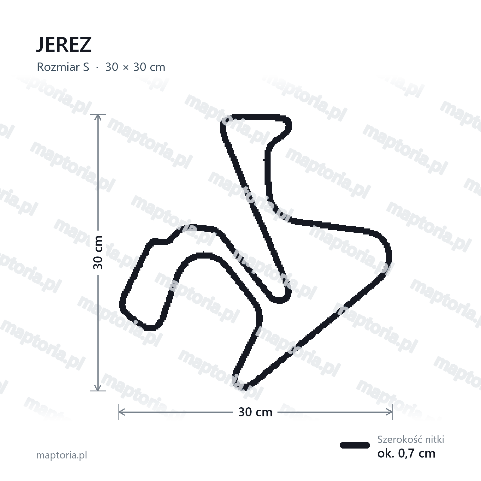 Wymiary toru Jerez w rozmiarze S (30 cm dłuższego boku)