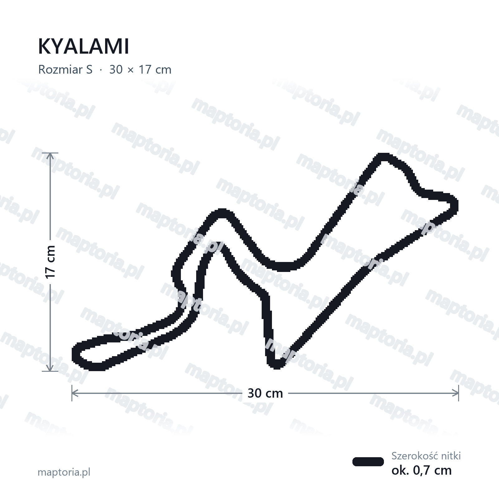 Wymiary toru Kyalami w rozmiarze S (30 cm dłuższego boku)