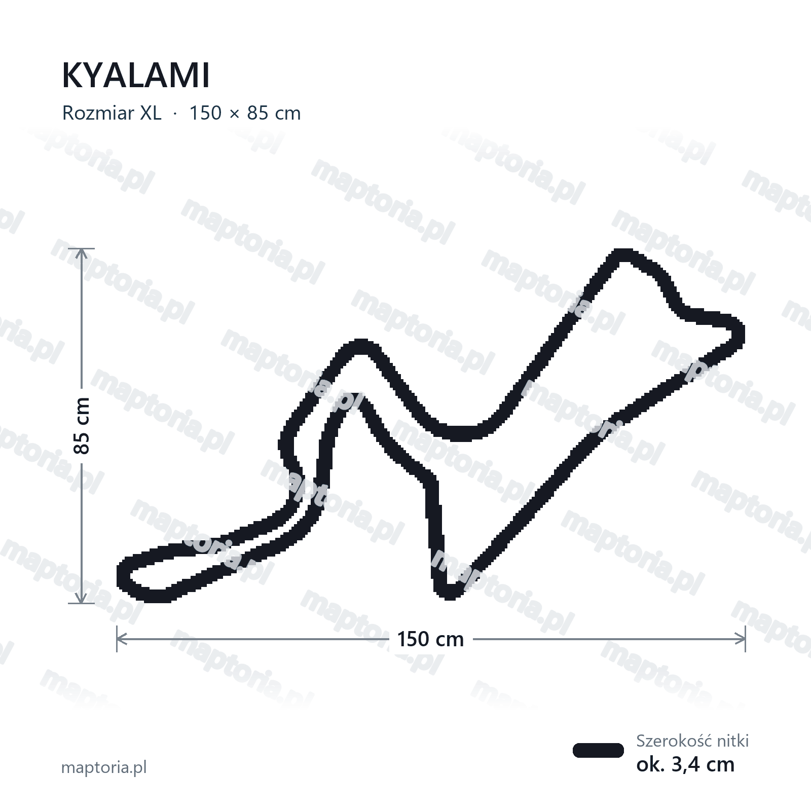 Wymiary toru Kyalami w rozmiarze XL (150 cm dłuższego boku)