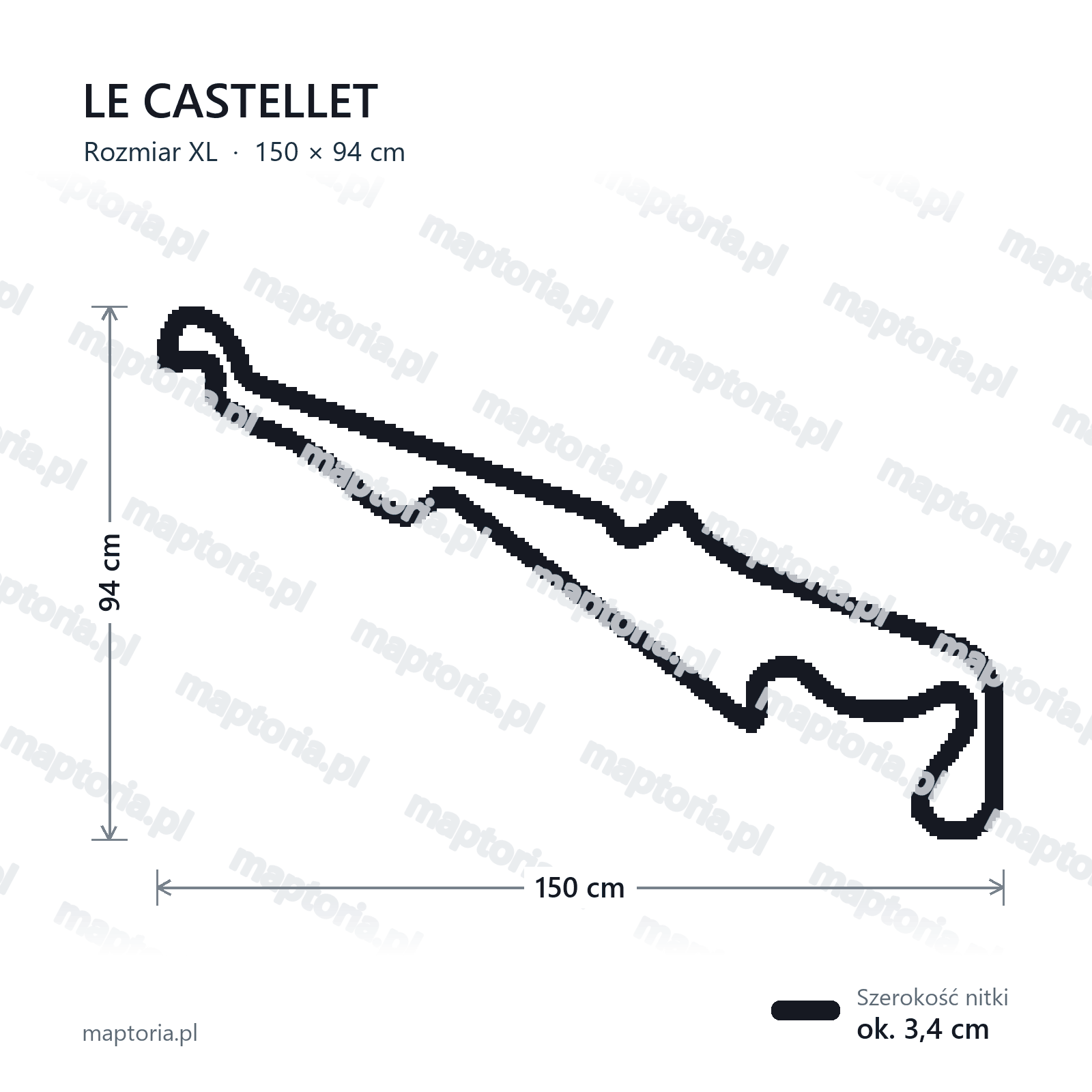 Wymiary toru Le Castellet w rozmiarze XL (150 cm dłuższego boku)